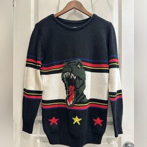 Vintage Dinosaur Graphic Cotton Knit Sweater- Y2K Aesthetic size S